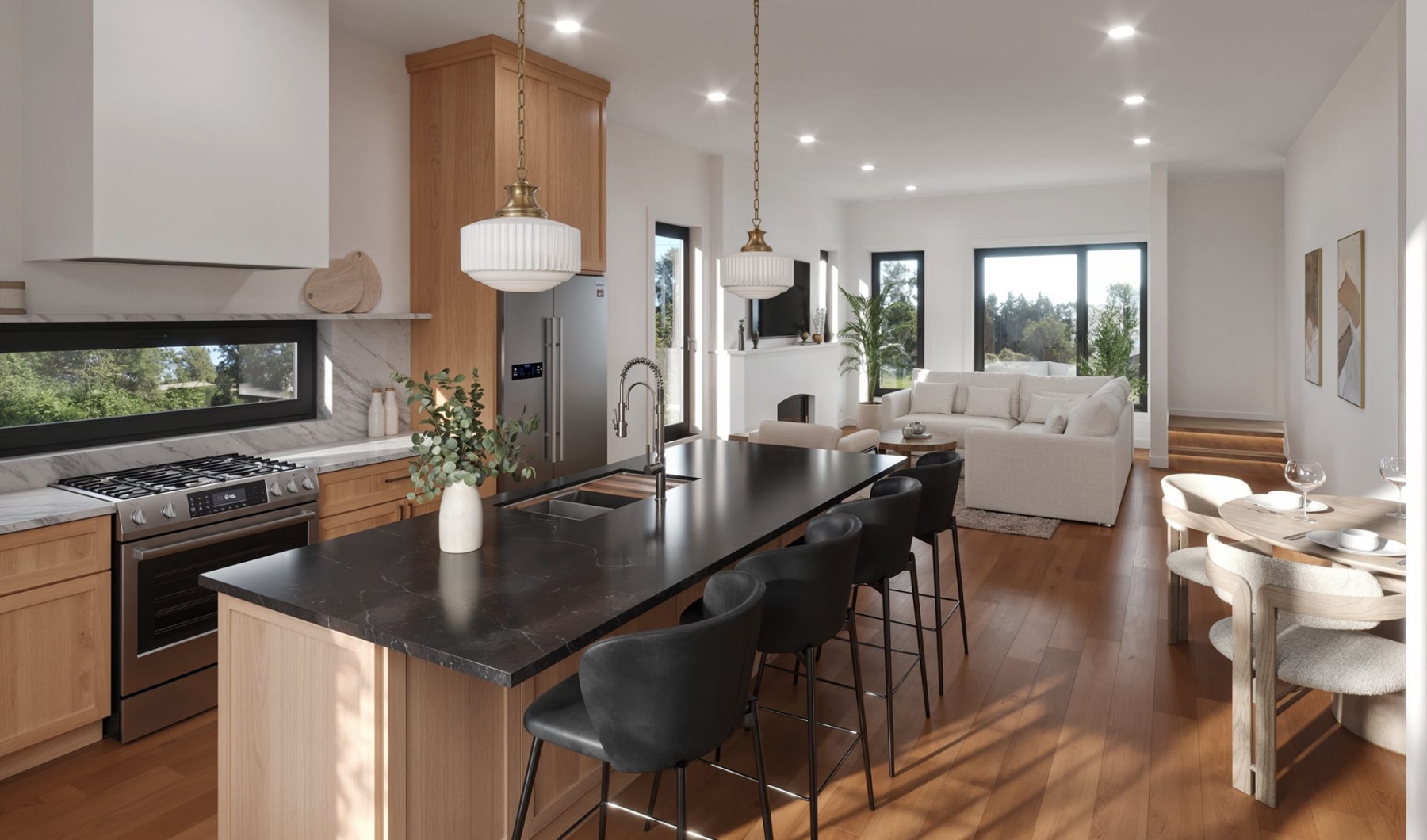 Open space living area with natural lighting