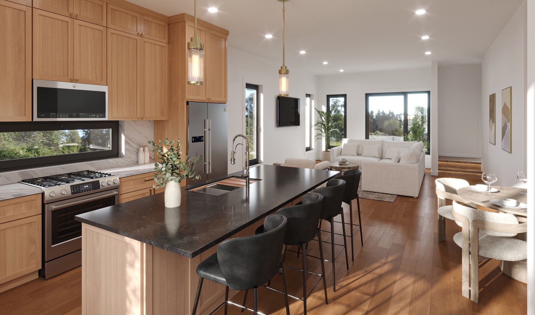 Open space living area with natural lighting